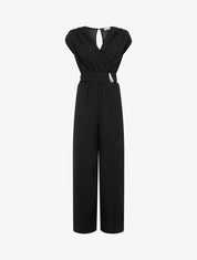 Combinaison ample à col cache-coeur effet drapé - Noir - 1