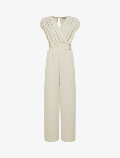 Combinaison ample à col cache-coeur effet drapé - Beige - 1