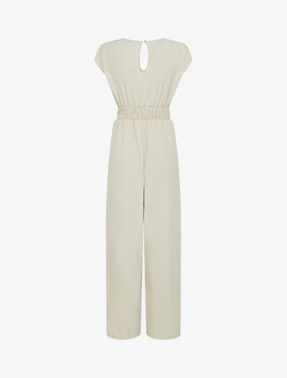 Combinaison ample à col cache-coeur effet drapé - Beige - 2