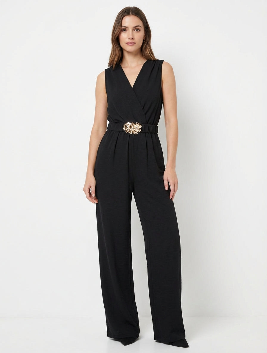 Mono sin mangas con cinturón - Negro