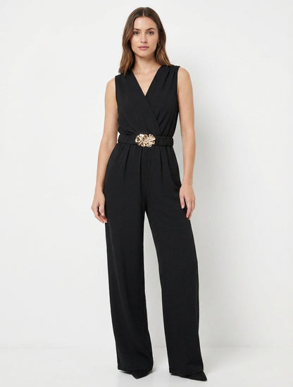 Mono sin mangas con cinturón - Negro