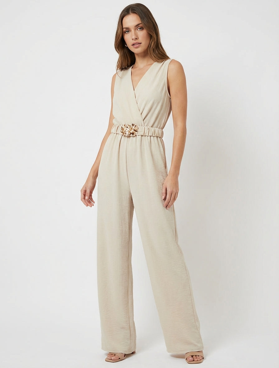 Mono sin mangas con cinturón - Beis