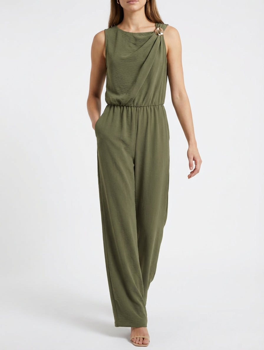 Monopieza unida con aplique de joya - Caqui