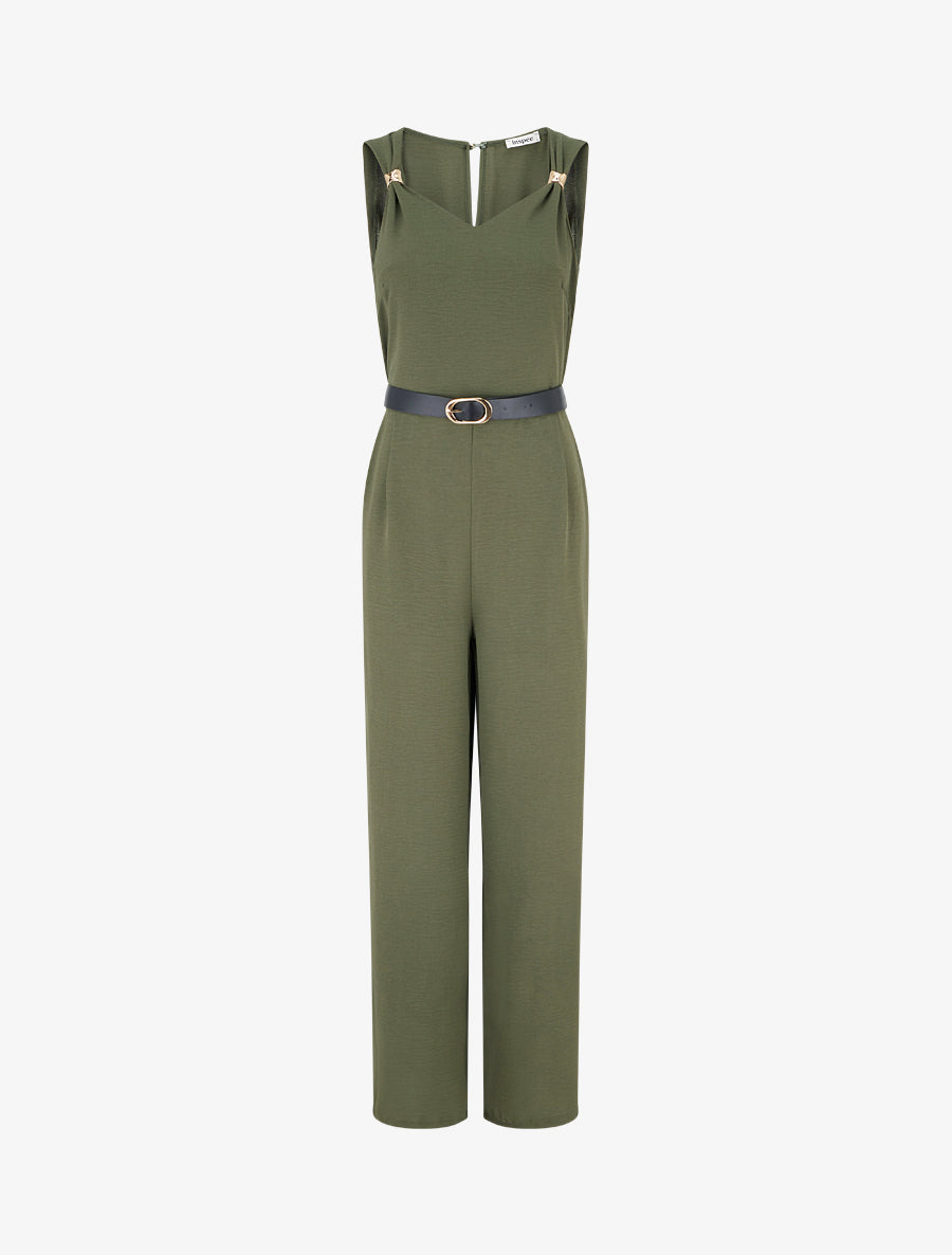 Combinaison unie à empiècement bijoux - Kaki - 1