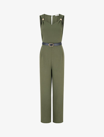 Combinaison unie à empiècement bijoux - Kaki - 1