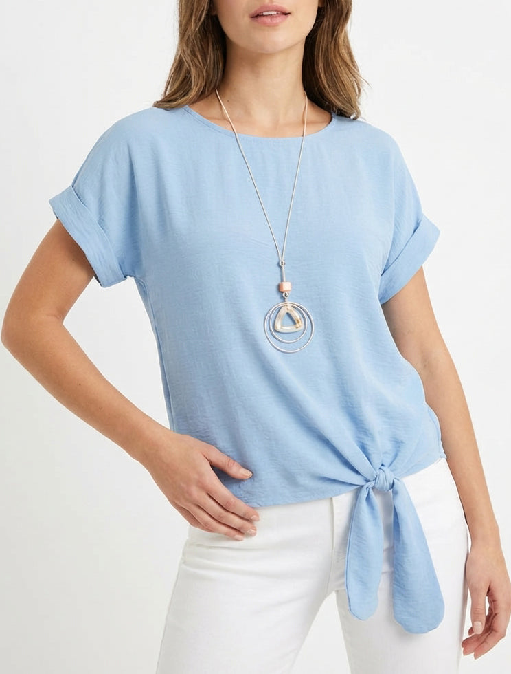 Top de manga corta para atar - Azul cielo
