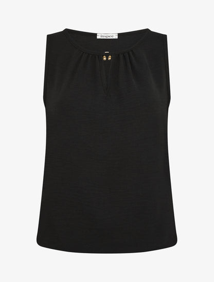 Top élastiqué à empiècement bijou - Noir - 1