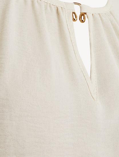 Top élastiqué à empiècement bijou - Beige - 3
