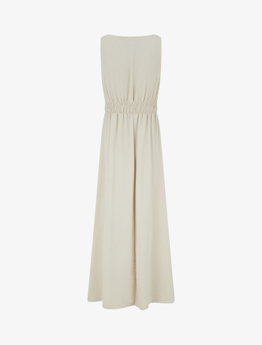 Robe longue évasée à bretelles perlées - Beige - 2