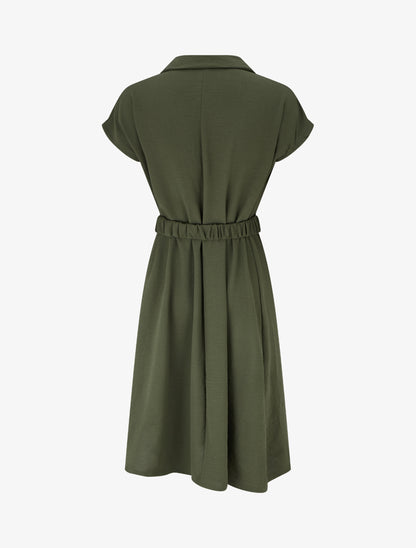 Robe fluide unie ceinturée - Kaki - 2