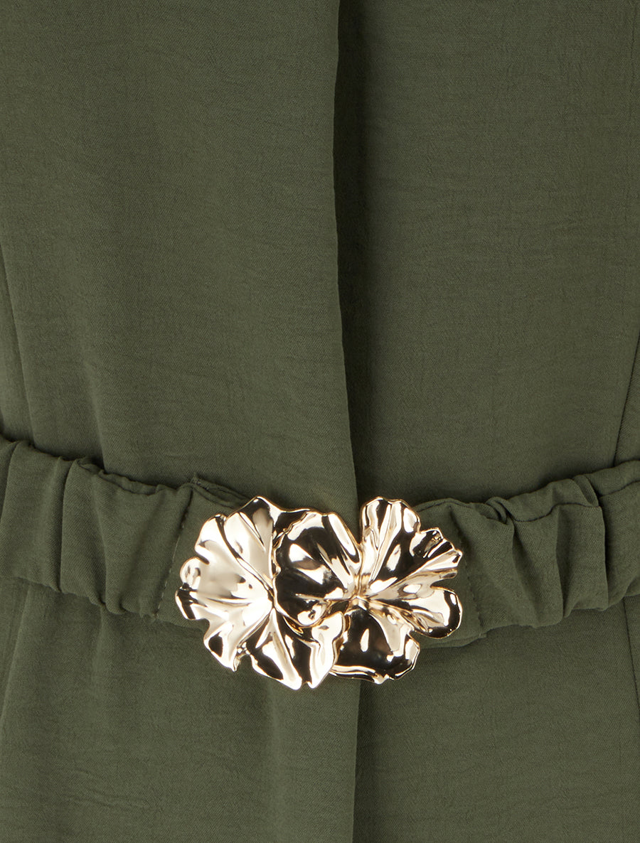 Robe fluide unie ceinturée - Kaki - 3