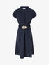 Robe fluide unie ceinturée - Marine - 1