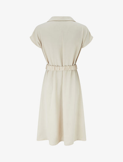 Robe fluide unie ceinturée - Beige - 2