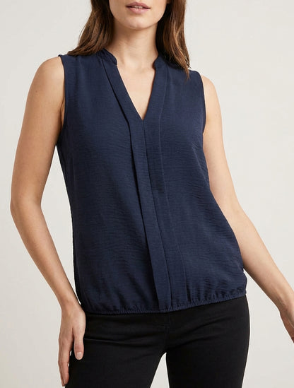 Top liso con cuello en V - Marine