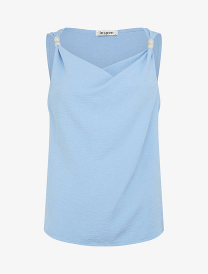 Top sans manches à empiècement bijoux - Bleu ciel - 1