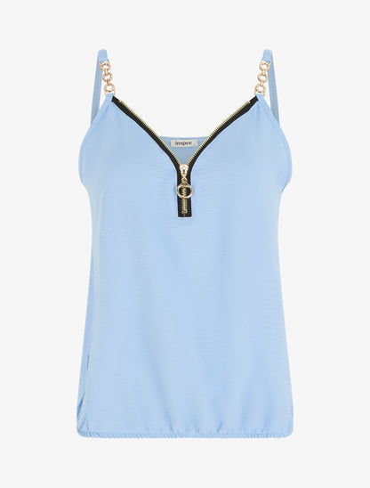 Caraco uni à col V zippé - Bleu ciel - 1