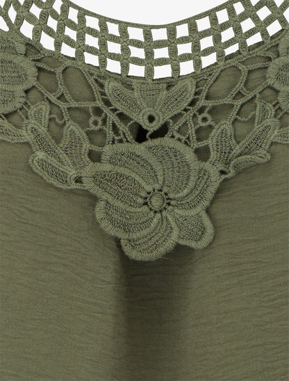 Top sans manches à dentelle et crochet - Kaki - 3