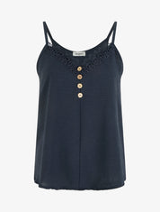 Caraco à boutons décoratifs et broderie - Bleu nuit - 1