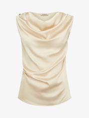 Top satiné à col bénitier - Beige - 1