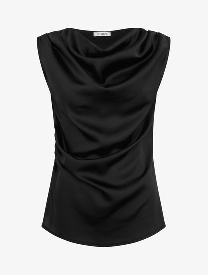 Top satiné à col bénitier - Noir - 1