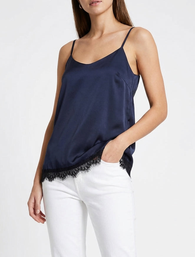 Camisón satinado con borde de encaje - Marine