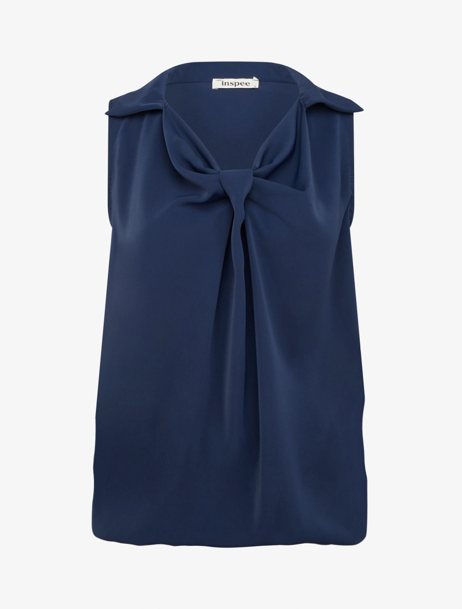 Top droit uni à col V - Marine - 1