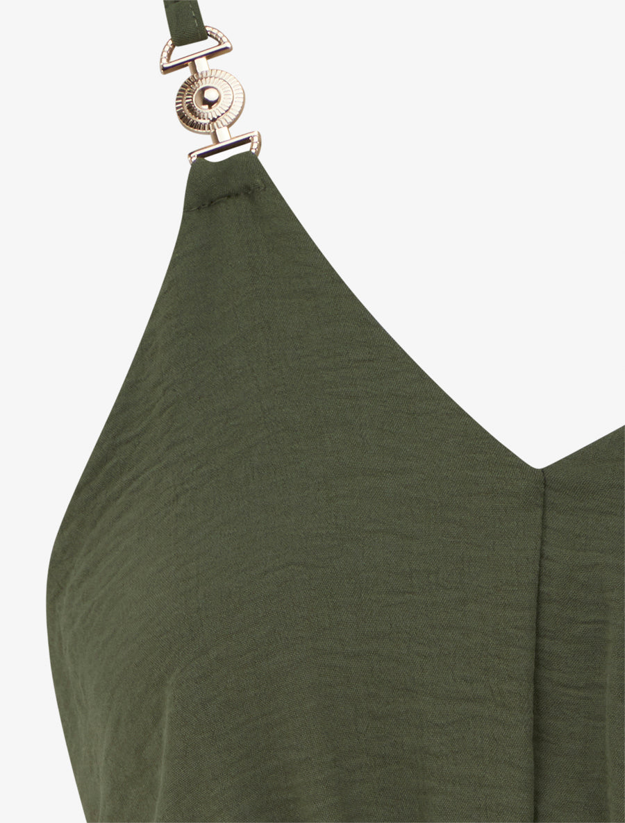 Robe évasée à bretelles bijoux - Kaki - 3