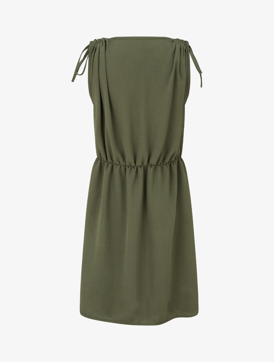 Robe unie à empiècement bijou à la taille - Kaki - 2