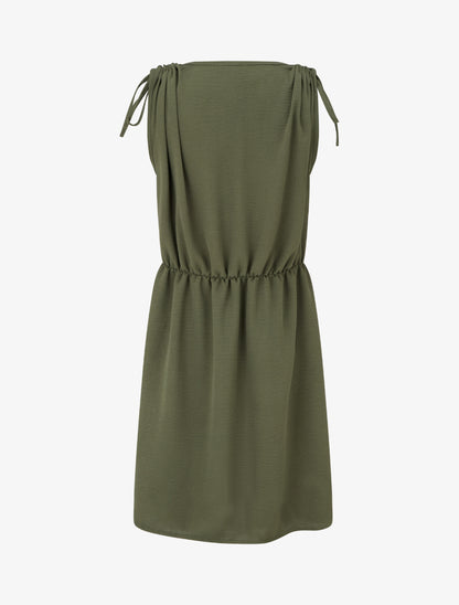 Robe unie à empiècement bijou à la taille - Kaki - 2