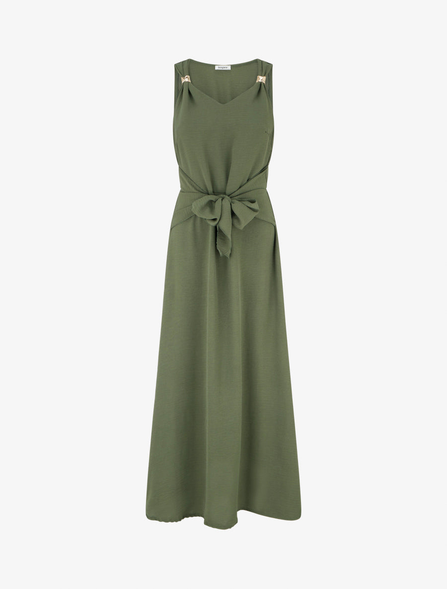 Robe longue à pans à nouer - Kaki - 1