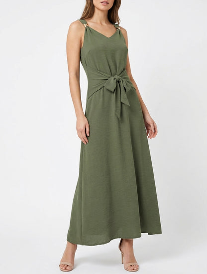 Vestido largo con paneles para atar - Caqui