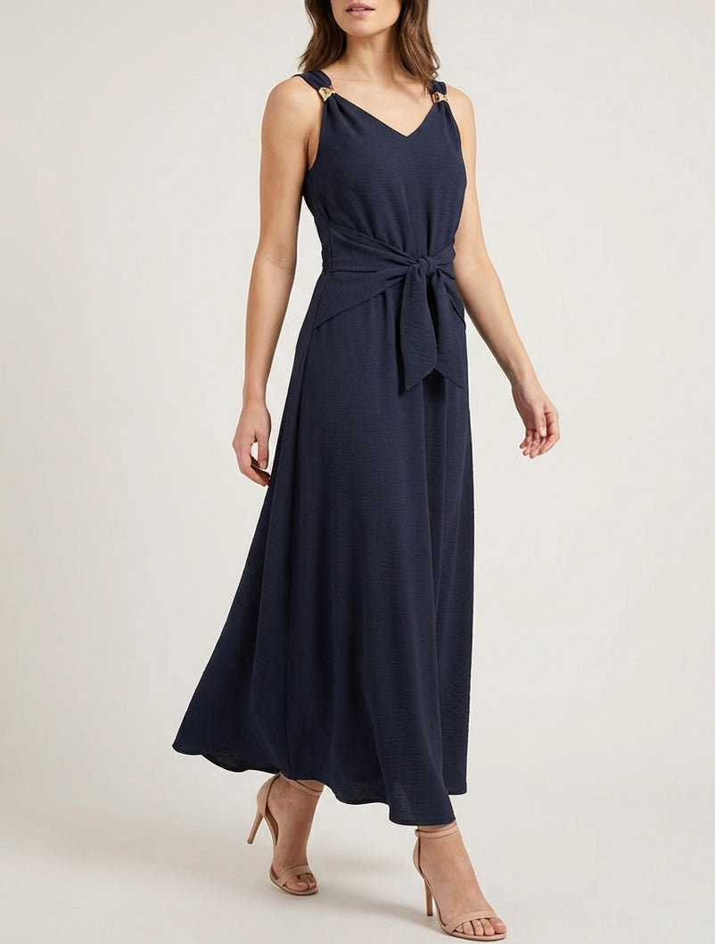 Vestido largo con paneles para atar - Azul noche