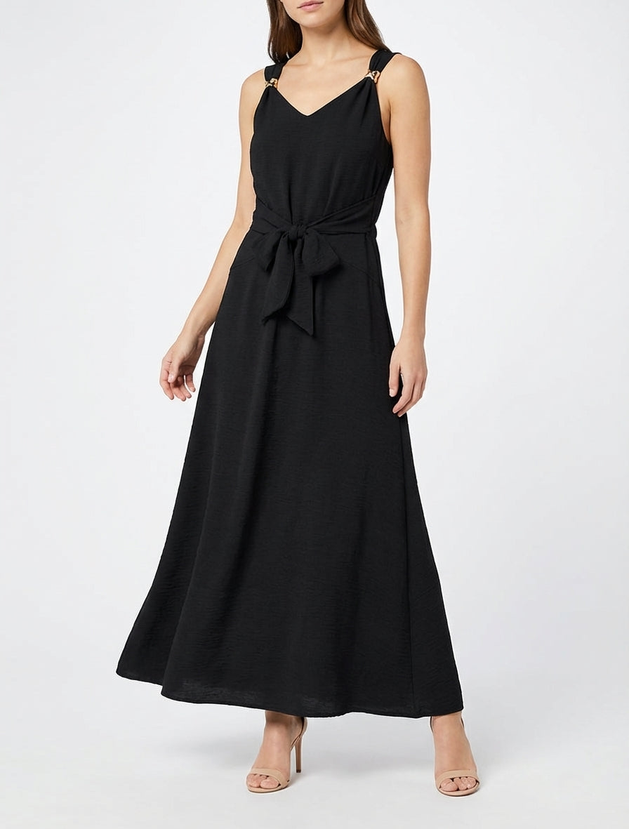 Vestido largo con paneles para atar - Negro