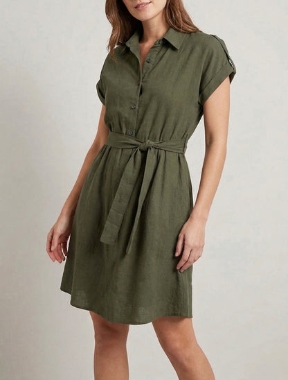 Vestido camisero de mangas cortas - Caqui
