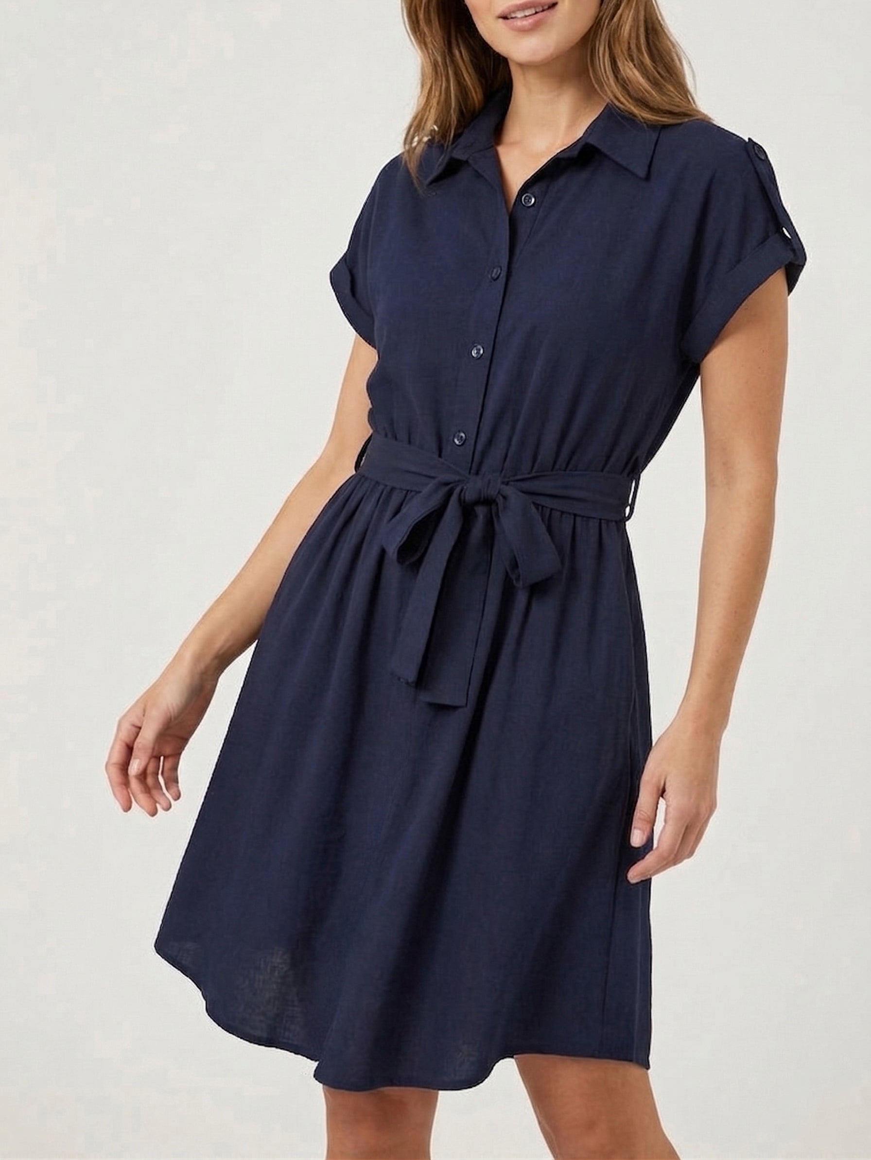 Vestido camisero de mangas cortas - Marine