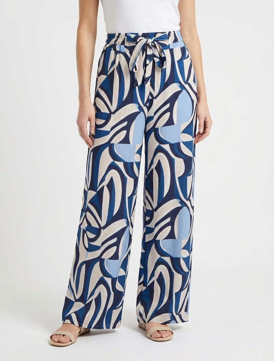 Pantalón ancho estampado gráfico - Azul