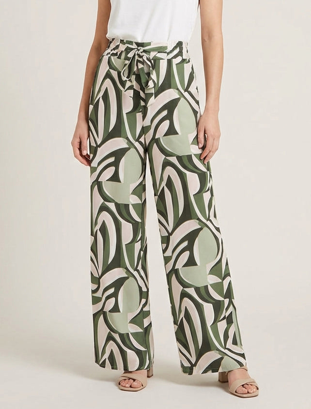 Pantalón ancho estampado gráfico - Caqui