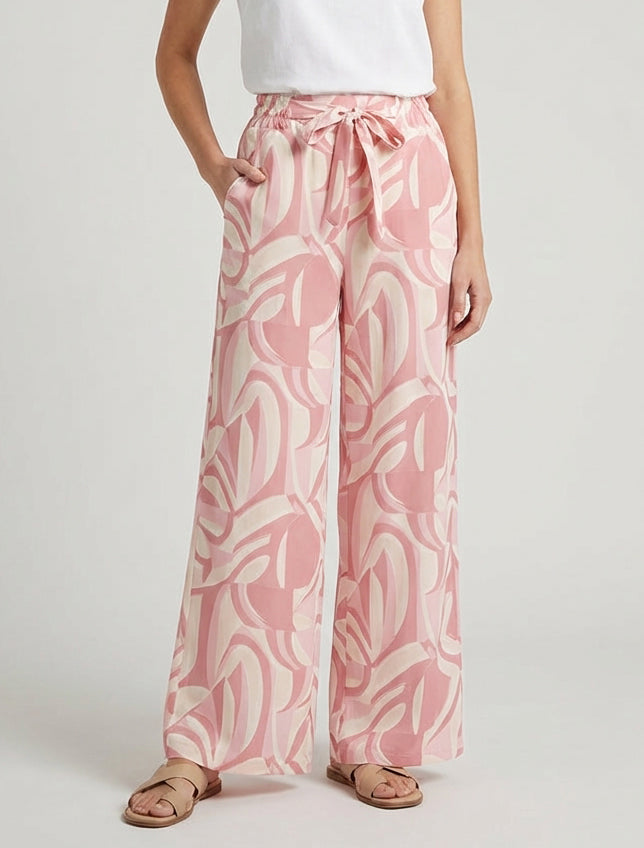 Pantalón ancho estampado gráfico - Rosa