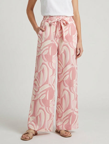 Pantalón ancho estampado gráfico - Rosa