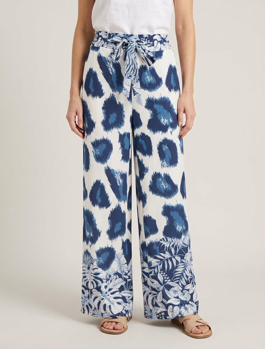 Pantalón ancho estampado de leopardo fantasía - Marine