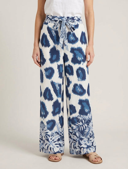 Pantalón ancho estampado de leopardo fantasía - Marine