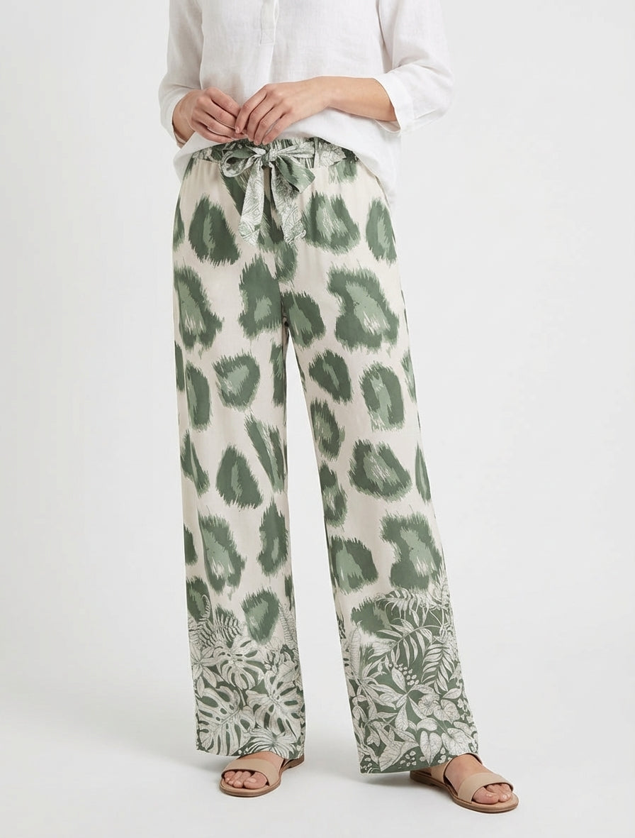 Pantalón ancho estampado de leopardo fantasía - Caqui