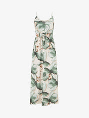 Robe longue à dos élastiqué imprimé fleuri - Kaki - 1