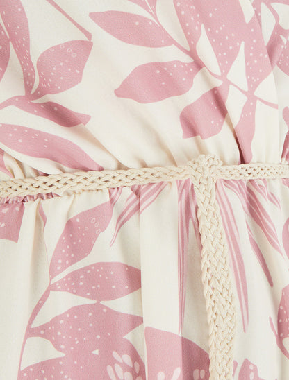 Robe mi-longue sans manches imprimé tropical - Rose - 3