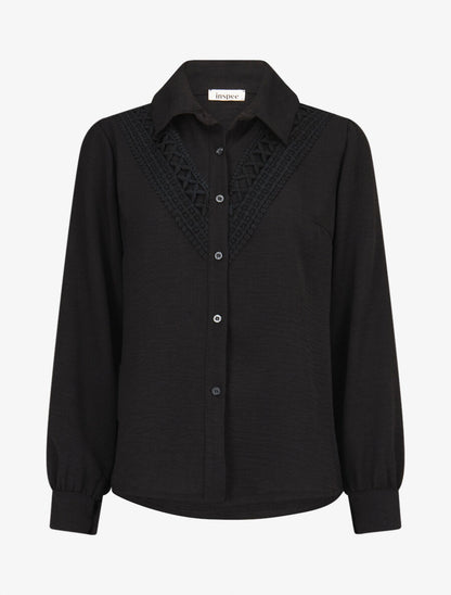 Chemise fluide à empiècement en crochet - Noir - 1