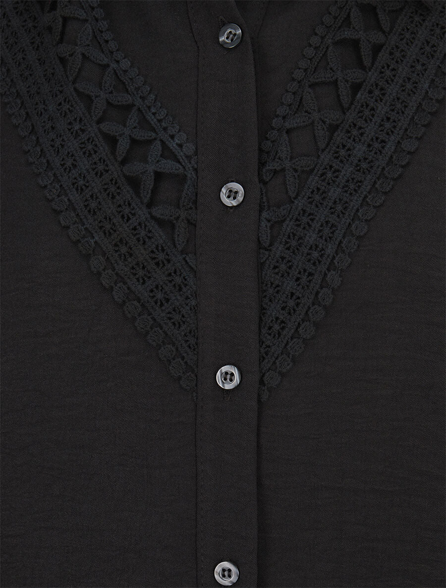 Chemise fluide à empiècement en crochet - Noir - 3