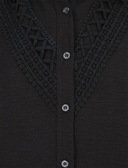 Chemise fluide à empiècement en crochet - Noir - 3