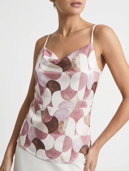 Caraco satinado estampado retro - Rosa viejo