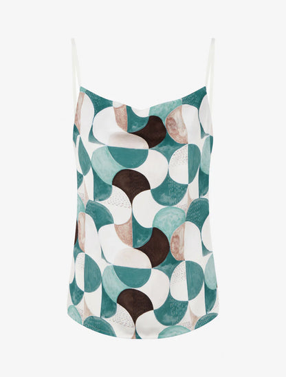 Caraco satinado estampado retro - Azul pato