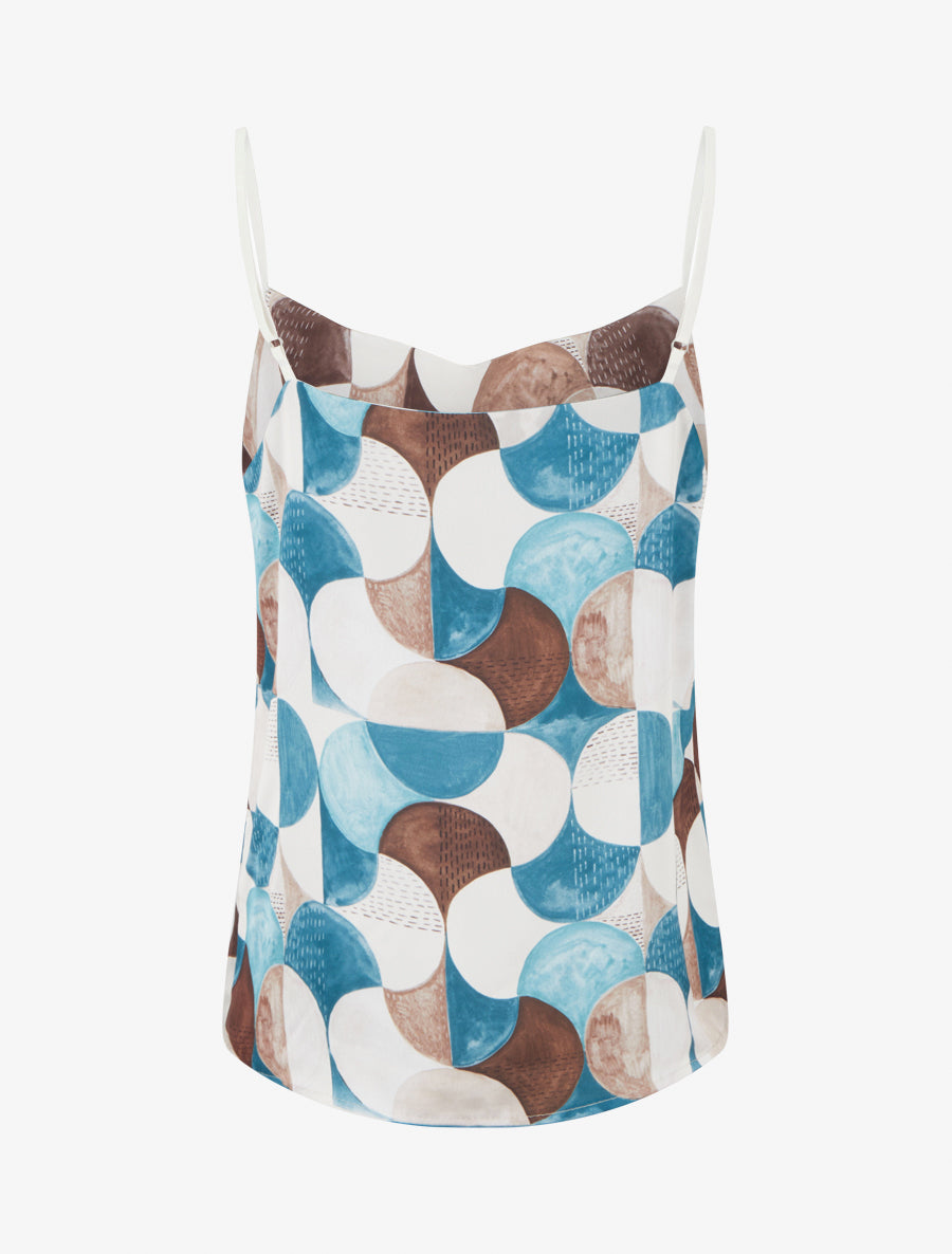 Caraco satiné imprimé rétro - Bleu canard - 2